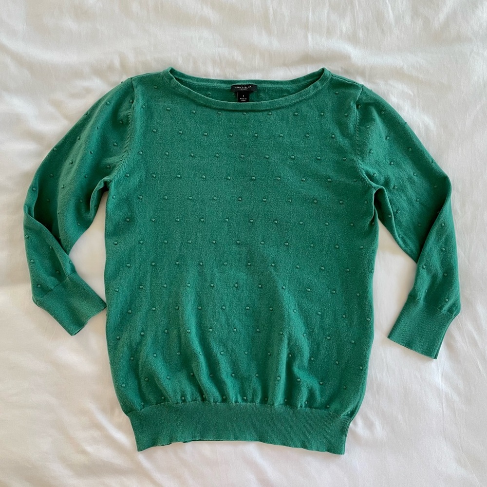 Green Boatneck 3/4 Sleeve Dot Textured Sweater